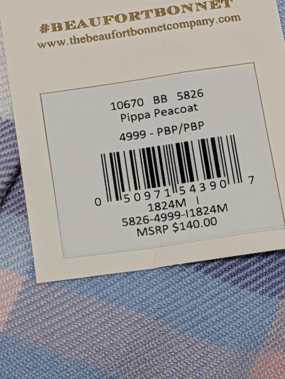 The Beaufort Bonnet Company Pippa Peacoat 18/24M NWT Plaid 💕